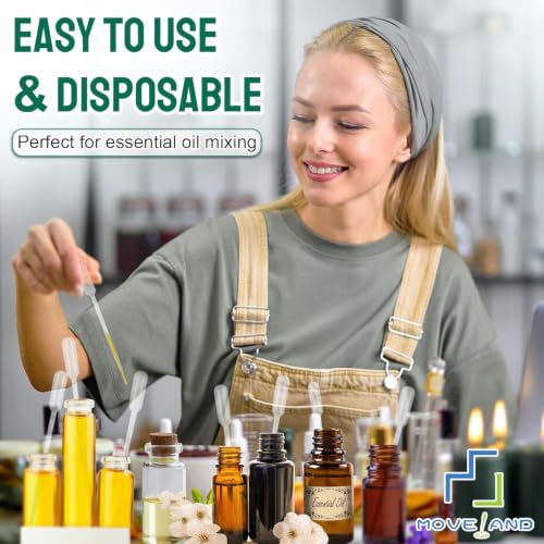 moveland 25Pcs 1ML Pipettes Dropper for Lab Science, Essential Oil, DIY Art | Strong Suction, Leak-Proof, Clear Graduated Scale, Food-Grade PE, Non-Toxic, Excellent Suction Without Leakage, Disposable - size: 1 ML