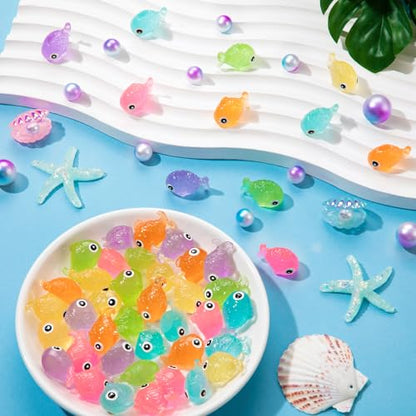 48Pcs Luminous Mini Resin Fish Figurines | Glow in The Dark Tiny Fish Ornament for Garden Landscape Aquarium Dollhouse Birthday Party Room Crafts Decor