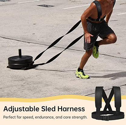 Sled Harness Tire Pulling Harness with Adjustable Belt, Training Speed Harness, Weight Bearing Shoulder Strap, Reinforced Lock and D Ring, Pull up to 1.5 T for Fitness