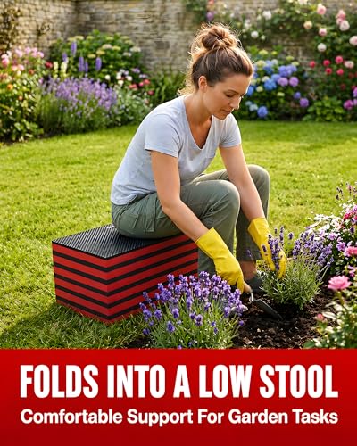 Folding Kneeling Pad, 1 Inch Thick Compact Mechanic Mat, Red | 47.24 x 15.74 Inch 6-Panel Firm Foam Pad with Carry Handle, Water-Resistant Textured Surface for Garage and DIY Work - color: Red
