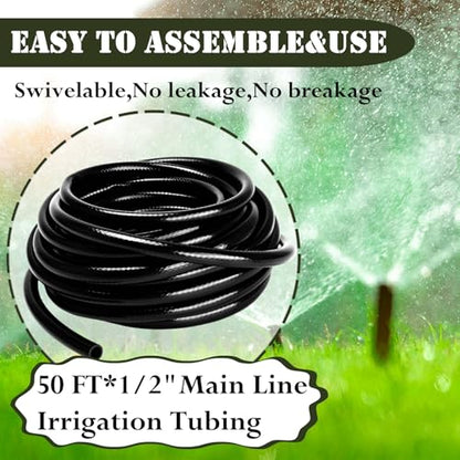 1/2in. Drip Irrigation Tubing - 50FT Drip Line Irrigation System Parts for Garden(Includes 1/2" Straight Connector,Switch Valves, T Connectors, 1/2" to 1/4" Tubing Reducers, Cable Zip Ties) - size: 1/2" Tubing-50FT, style: 1/2 INCH