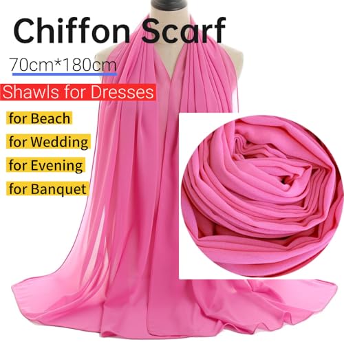 Harewom Chiffon Hijab for Women Sheer Shawl and Wraps for Wedding Bridal Scarves Summer Lightweight Sun-proof Scarf - color: Rose Red Chiffon Hijab Shawls Scarves