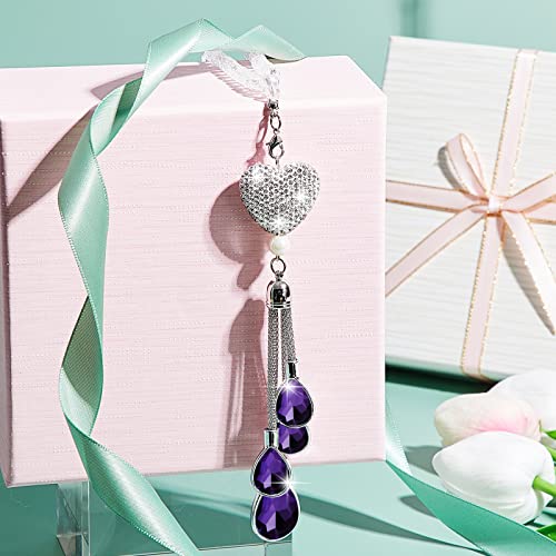 Frienda Bling Car 백미러 액세서리 여성용 선물 귀여운 하트 크리스탈 걸이 참 다이아몬드 장식 행운의 인테리어 장식품 펜던트 (24.9cm(9.8인치), 퍼플) - color: 퍼플., size: 9.8 Inch