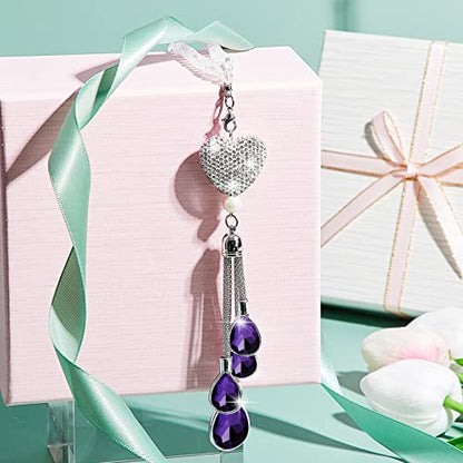Frienda Bling Car 백미러 액세서리 여성용 선물 귀여운 하트 크리스탈 걸이 참 다이아몬드 장식 행운의 인테리어 장식품 펜던트 (24.9cm(9.8인치), 퍼플) - color: 퍼플., size: 9.8 Inch