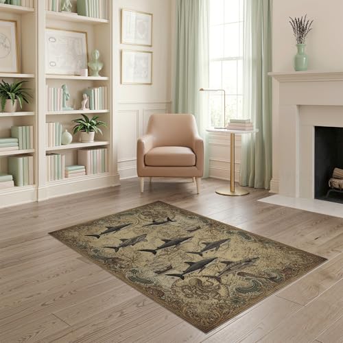 4'x6' Washable Antique Octopus Accent Rug, Beige Non-Shedding Small Carpet Pet Friendly & Non-Slip for Playroom, Bedroom, Reading Nook | Ref:2068056 - color: Beige/Pattern 21, size: 4' x 6' (Rectangular)