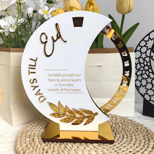Ramadan Countdown Calendar, Rotatable 30 Days Til Eid, Eid Mubarak Advent Countdown Calendar Rotate Moon Shaped Eid Calendar for islamic Home Party Decorations