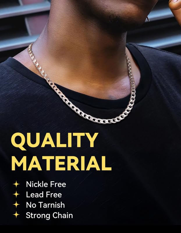 ChainsHouse Stainless Steel Cuban Link Chain Necklace for Men Women, Black/14K Gold Plated Flat Cuban Chain, 4mm/6mm/9mm/13mm Width Hip Hop Jewelry Mens Cuban Chain, 14"-30" Length-with Gift Box - color: B: 6mm width-steel, size: 18 Inches