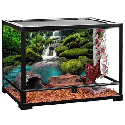 AWERT 48x24 inches Waterfall Terrarium Background Tropical Rainforest Aquarium Background Mountain Lake Green Tree Reptile Habitat Background Durable Polyester Background - size: 48x24in/120x60cm