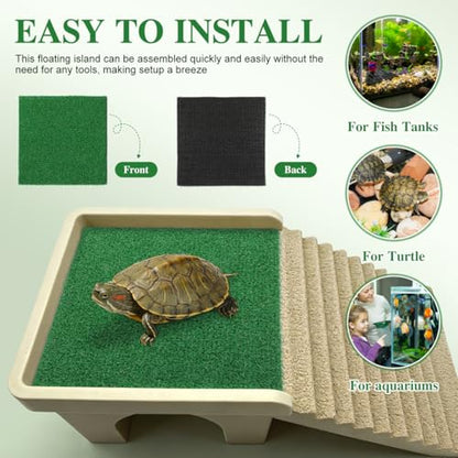 Toddmomy Turtle Terrace Artificial Grass Mat with Climbing Ramp Square Fake Turf Patch for Aquarium and Reptile Tank Outdoor Indoor Turtle Floating Dock and Pet Basking .84X9.84In