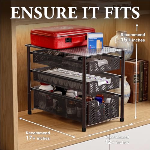 Simple Houseware Stackable 3 Tier Sliding Basket Organizer Drawer, Bronze - color: Bronze, size: 3-Tier