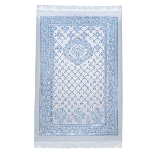 Muslim Prayer Mat | Janamaz | Sajadah | Soft Islamic Prayer Rug | Prayer Carpet Mat for Ramadan, Eid, Hajj, Travel | Islamic Gifts, Blue - color: Blue