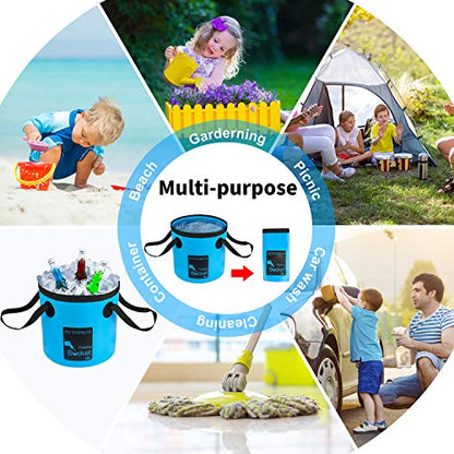 2 Pack Collapsible Bucket 5 Gallon Container Folding Water Bucket Portable Wash Basin for Outdoor Travelling Camping Fishing Gardening Car Washing 20L - color: Blue & Yellow