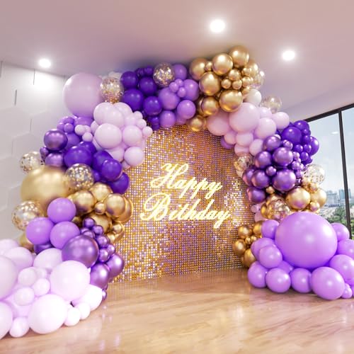 Purple Balloon Arch Kit, ADOINBY 153Pcs Different Sizes inch Lavender Metallic Purple and Gold Balloons and Confetti Party Balloon Garland Kit for Women Birthday Baby Shower Wedding Party Decorations - color: Purple and Gold