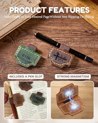 Personalized Magnetic Leather Bookmark Custom Engraved Name Text Bookmarks Customized Magnet Book Marks for Women Men Book Lovers Readers Travelers (Pen Holder) - color: Pen Holder