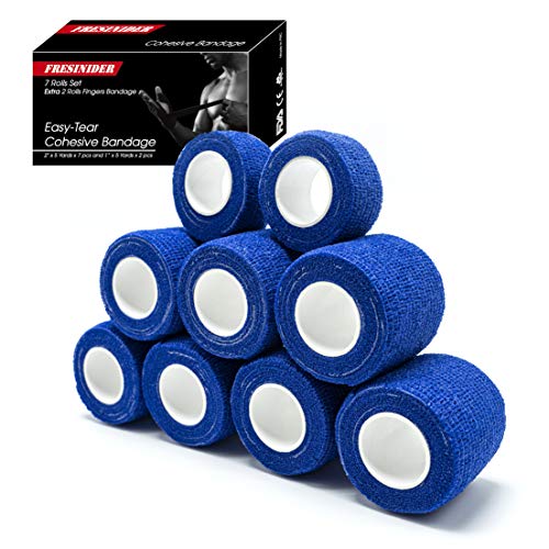 FRESINIDER 9 Rolls Self Adhesive Wrap Athletic Tape Gauze, Breathable Elastic Cohesive Bandage for Sports Injury & Pet (7 Pcs 2" x 5 Yards + 2 Pcs 1" X 5 Yards) (Dark Blue) - color: Dark Blue