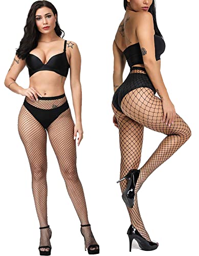 E-Laurels Womens High Waist Patterned Fishnet Tights Suspenders Pantyhose Thigh High Stockings Black - color: Black 2 Pcs M+l