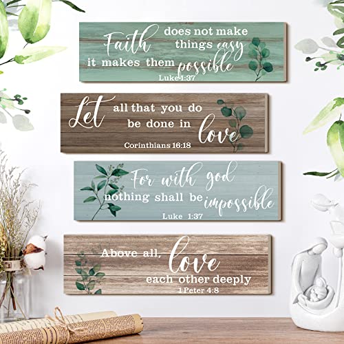 Yulejo 4 Pieces Bible Verses Wall Decor Psalms Scripture Wooden Christian Sign Rustic Wall Art Prayer Decorations for Home (Retro) - style: Retro
