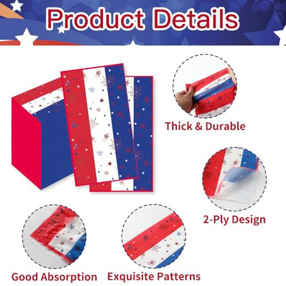 4th of July Napkins, 200Pcs Patriotic Napkins Disposable, Red White and Blue Star Stripe American Flag Paper Hand Towels Fourth of July Napkin for Table Dinner Bathroom Independence Day Party Supplies - color: Red white and blue-Patriotic, size: 200Pcs