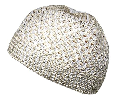 Set 2 Pieces Muslim Skull Cap Beanie AMN-341 Islam Prayer Crochet Takke Kufi Hat Eid Ramadan Gift - color: Cream & Grey, size: Large