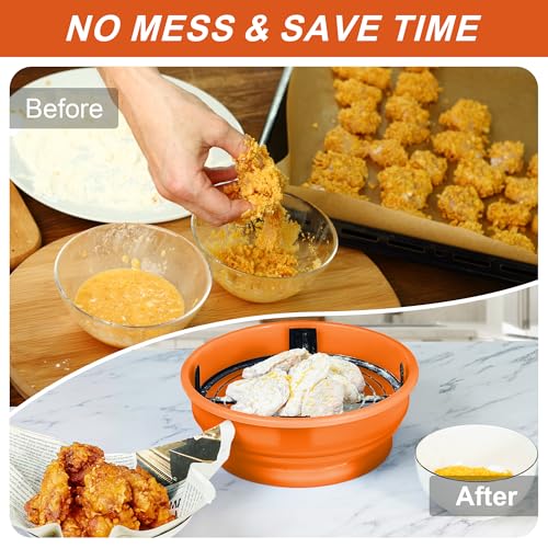 Collapsible Batter Bowl - Breading Bowl Shaker with Lid, Orange - color: Orange