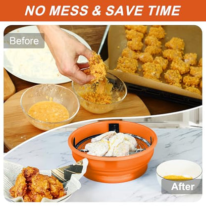 Collapsible Batter Bowl - Breading Bowl Shaker with Lid, Orange - color: Orange