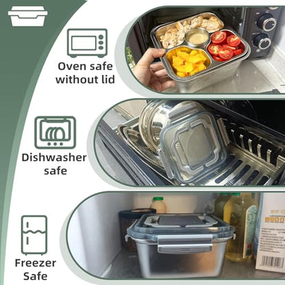 Salad Container for Lunch 2 Pack,3-Compartment Bento-Style Tray,1.5-oz Sacue Container, Dishwasher, Microwave, and Oven Safe (Gray&White) - color: Grey+White