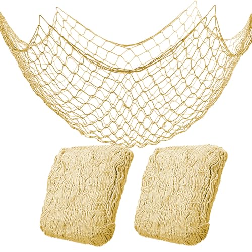 2 Pack Fish Net Decorations for Party,Natural Cotton Hawaiian Party Fishing Net Decorative, Nautical Themed Cotton Fishnet Under The Sea Pirate Ocean Beach Decor - color: 2pack-yellow