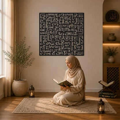 DEKADRON Metal Wall Art, Ayat Al Kursi Kufi, Islamic Wall Decor, Metal Arts for Muslim Homes, Wall Hangings - size: 39.4"L x 39.4"W