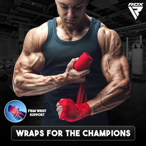 RDX Boxing Hand Wraps 4.5M / 180 Inches – Mexican Style Semi-Elastic MMA Inner Gloves - Wrist Support for Muay Thai, Kickboxing, BJJ, Karate - Thumb Loop & Hook and Loop Closure - Cotton & Nylon Blend - color: Black