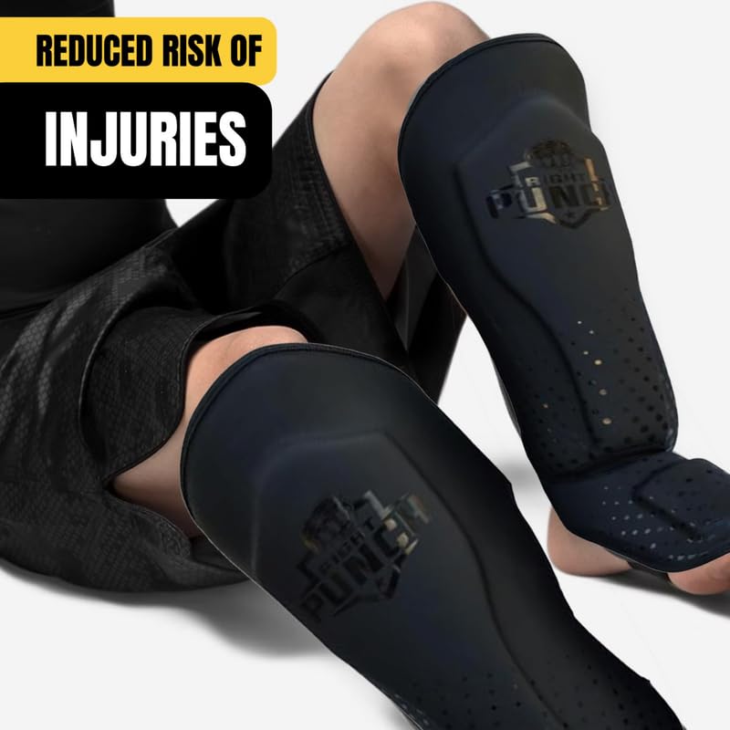 Shin Guards Kickboxing Leg Pads with Instep Protection, Muay Thai MMA Martial Arts Kicking Sparring Training Gear - color: Black, size: Medium