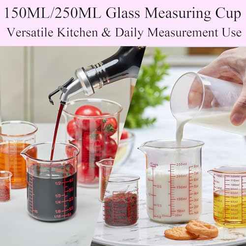 Ackers 7-Piece Glass Measuring Cup Set, Borosilicate Beaker Style Nesting Liquid Measuring Cups - size: 5ml/15ml/30ml/60ml/120ml/150ml/250ml