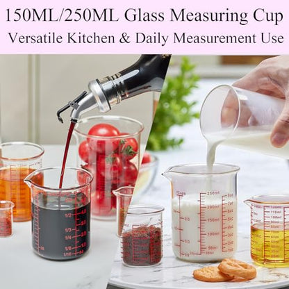 Ackers 7-Piece Glass Measuring Cup Set, Borosilicate Beaker Style Nesting Liquid Measuring Cups - size: 5ml/15ml/30ml/60ml/120ml/150ml/250ml