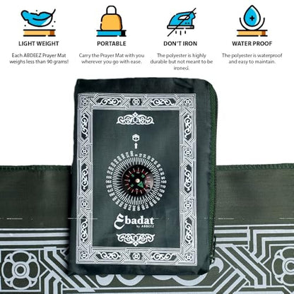 ABDEEZ Portable Travel Prayer Mats | Compass, Weights (Keeps mat in Place), and Pouch, Pocket Size (Green) - color: Green