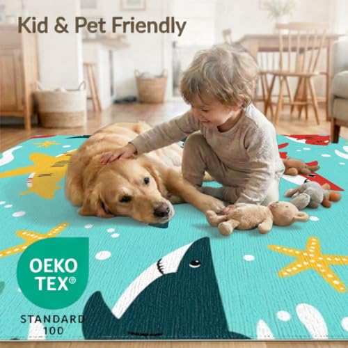 6'x9' Washable Graphic Wave Area Rug, Yellow Foldable Non-Slip Large Carpet Foldable Easy Care Carpet for Queen Size Bedroom, Under Bed, Master Bedroom | Ref:2070037 - color: Blue/Pattern 14, size: 6' x 9' (Rectangular)