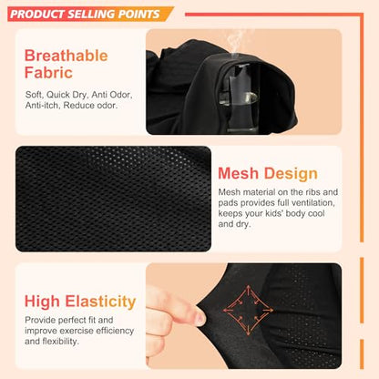 Youth Football Padded Shirt, Chest Rib Protector, Compression Padded Vest with 5-Pad for Sports Paintball Football Baseball Lacrosse - size: Small, style: Black