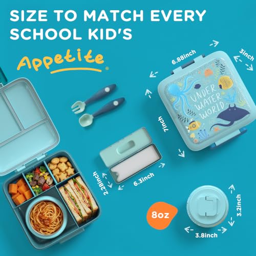 JXXM Bento Lunch Box for Kids with 8oz Soup Thermo,Leak-Proof Lunch Containers with 5 Compartment,Thermo Food Jar Food Containers for School (Blue-Octopus) - color: Blue-Octopus