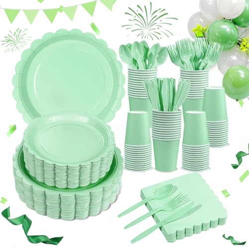 LIYH 350Pcs Sage Green Party Supplies, Mint Green Paper Plates And Napkins - color: Green