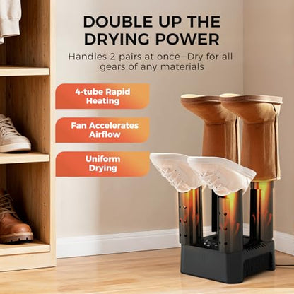 Trustech Boot Dryer, Silent Shoe Dryer & Warmer with Heat Blower, Timer, Detachable Racks, Forced Air for Quick Drying, Helps Reduce Odor, 2 Pairs Boot Warmer for Shoes, Ski, Gloves, Hats, Socks