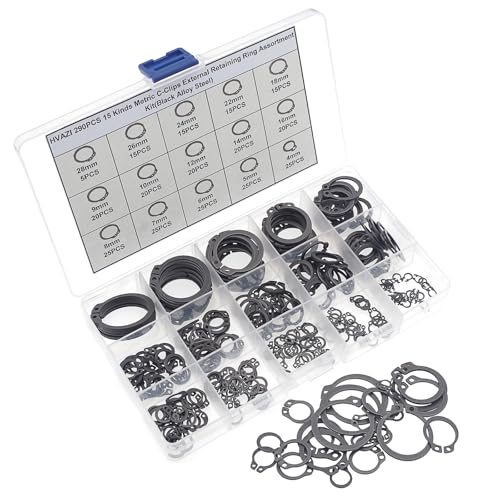 290PCS C-Clips External Retaining Ring Assortment Kit, Black | Phosphate Black Finish