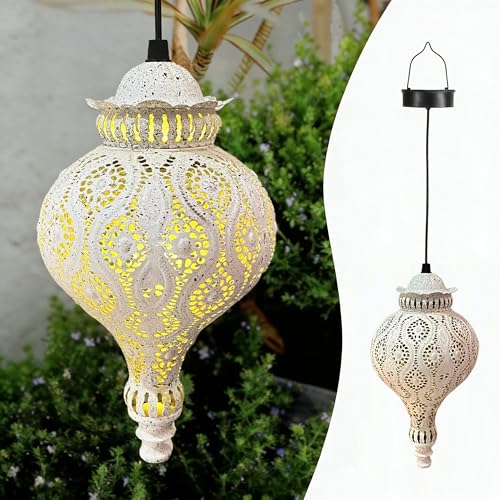 Moroccan Solar Lanterns Outdoor Waterproof Hanging Garden Decor - color: White, 1 Pack
