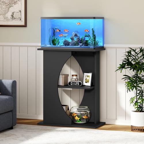 MAHANCRIS 10 Gallon Fish Tank Stand, Wooden Aquarium Stand with 3-Tier Storage Shelves, Heavy Duty Turtle Reptile Terrarium Tank Stand for Home Office, 23.6" L x 11.8" W x 29.9" H, Black FTBK7601 - color: Black