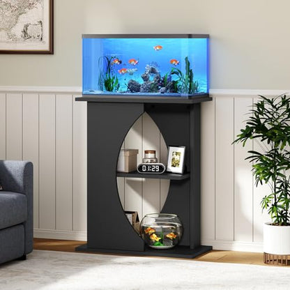 MAHANCRIS 10 Gallon Fish Tank Stand, Wooden Aquarium Stand with 3-Tier Storage Shelves, Heavy Duty Turtle Reptile Terrarium Tank Stand for Home Office, 23.6" L x 11.8" W x 29.9" H, Black FTBK7601 - color: Black