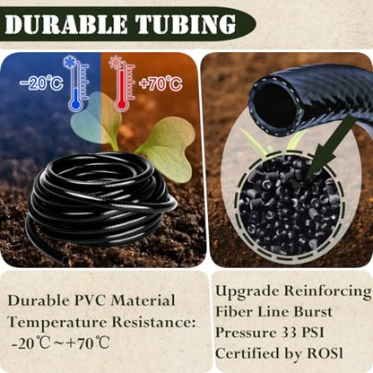 1/2in. Drip Irrigation Tubing - 50FT Drip Line Irrigation System Parts for Garden(Includes 1/2" Straight Connector,Switch Valves, T Connectors, 1/2" to 1/4" Tubing Reducers, Cable Zip Ties) - size: 1/2" Tubing-50FT, style: 1/2 INCH