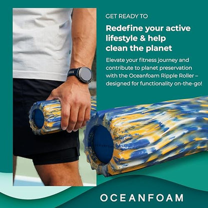 Oceanfoam Ripple Travel Foam Roller (11" x 3.35") Firm Mini Foam Roller for Physical Therapy, Deep Tissue Massage, Back Pain, High Density, Wave Textured, Yoga, Exercise (Royal Gold & Natural Marbled) - color: Royal, Gold & Natural Marbled