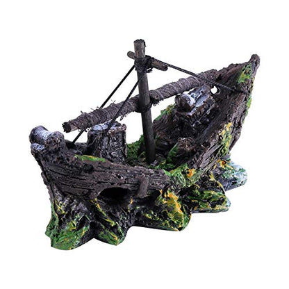 Artificial Resin Pirate Ship Boat Aquarium Landscaping Glass Fish Tank Ornaments Resin Boat Small Net Boat Decor for Fish Tank Accessories