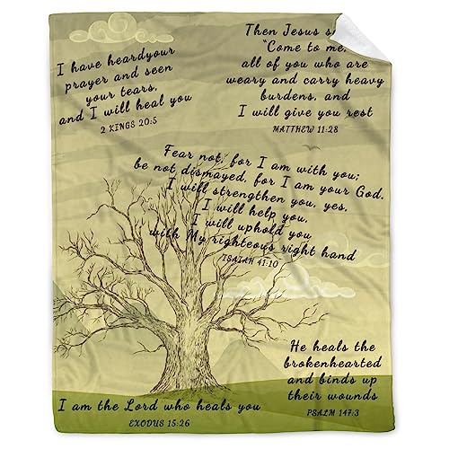 AMITAYUS Tree Healing Scripture Bible Verse Fleece Throw Sympathy Prayer Blanket Religious Christian Inspirational Gifts for Women Friends - 40''x50'' - color: Tree Healing Scriptures Prayer, size: Small 50"x40