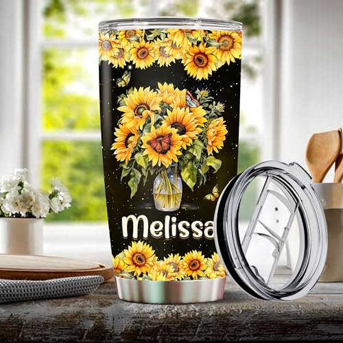 Personalized Inspirational Gifts for Women Sunflower Coffee Cup Travel Mug Tumbler with Lid Gift for Mom Wife Daughter Christmas Birthday Mother's Day Valentine 20oz Stainless Steel Insulated - color: SUNFLOWER 2
