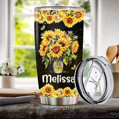 Personalized Inspirational Gifts for Women Sunflower Coffee Cup Travel Mug Tumbler with Lid Gift for Mom Wife Daughter Christmas Birthday Mother's Day Valentine 20oz Stainless Steel Insulated - color: SUNFLOWER 2