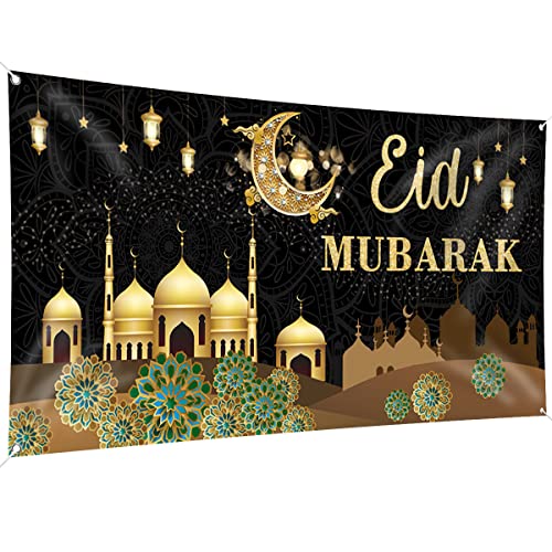 Eid Mubarak Decorations, 78 x 43INCH Large Fabric Muslim Ramadan Kareem Backdrop Banner Ramadan Mubarak Sign Photo Booth Backdrop Background for Muslim Ramadan Party Supplies