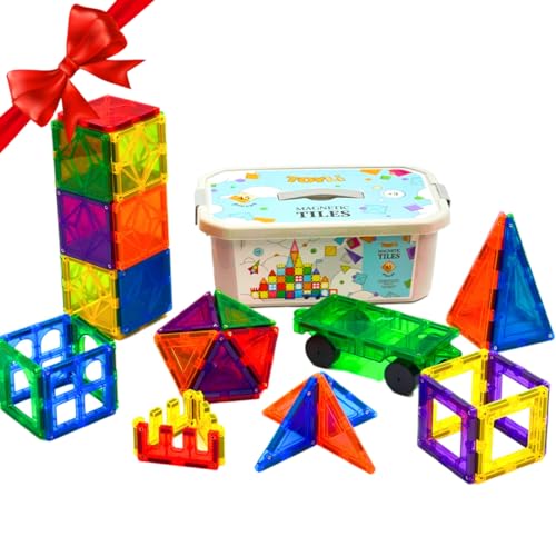 TOYLI Magnetic Tiles Clear Colors Magnet Blocks for Kids Magnetic Tiles STEM Magnetic Blocks Connect Tiles Activities Magnetic Blocks for Toddlers Girls Boys Magnetic Toys